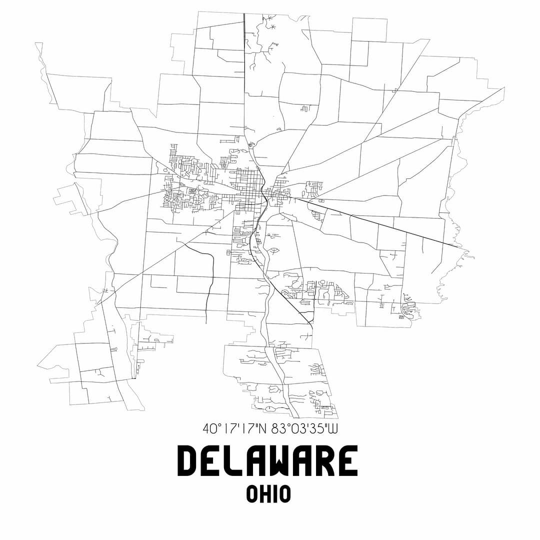 Delaware Ohio. US street map with black and white lines. Delaware Ohio. US street map with black and white lines.