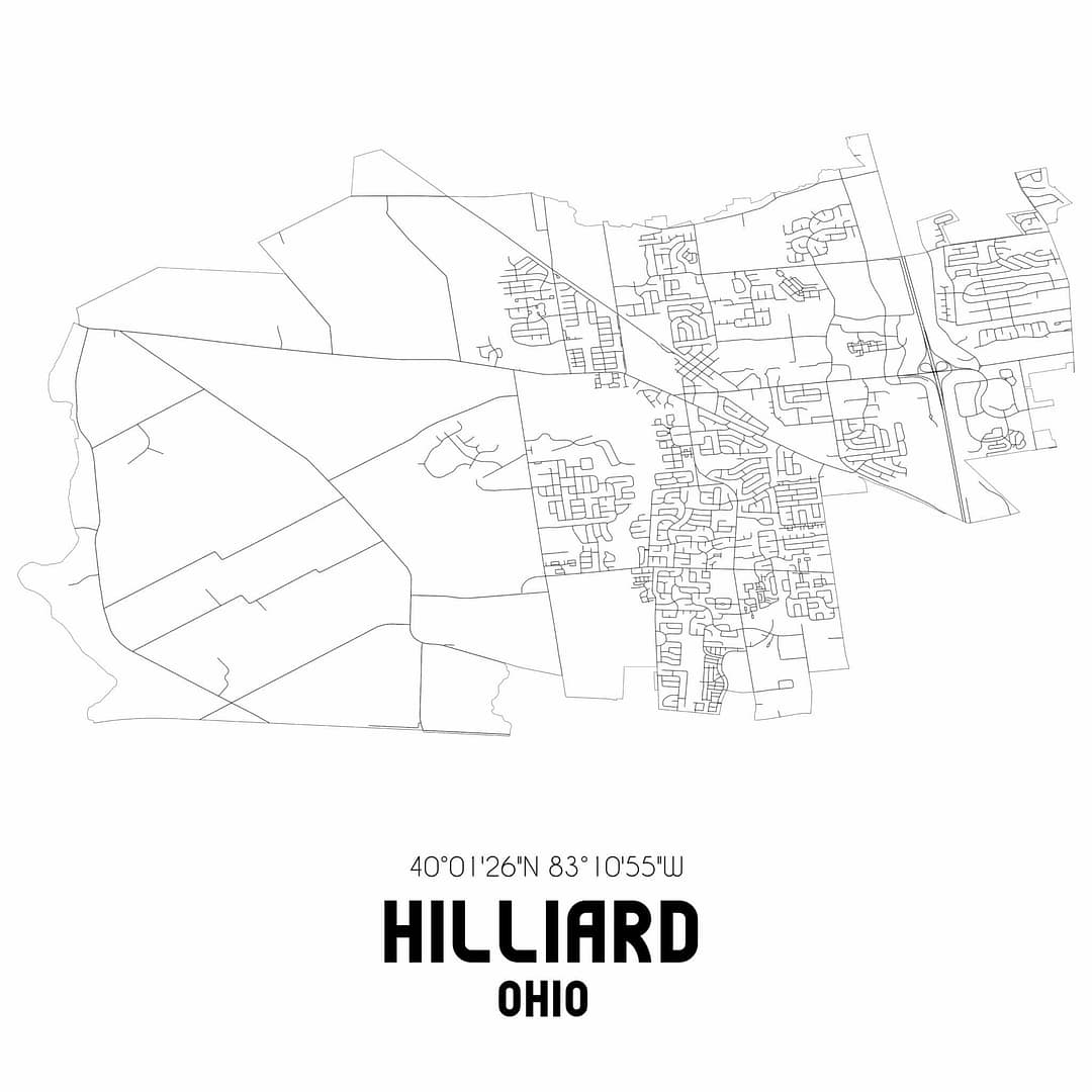 Hilliard Ohio. US street map with black and white lines. Hilliard Ohio. US street map with black and white lines.