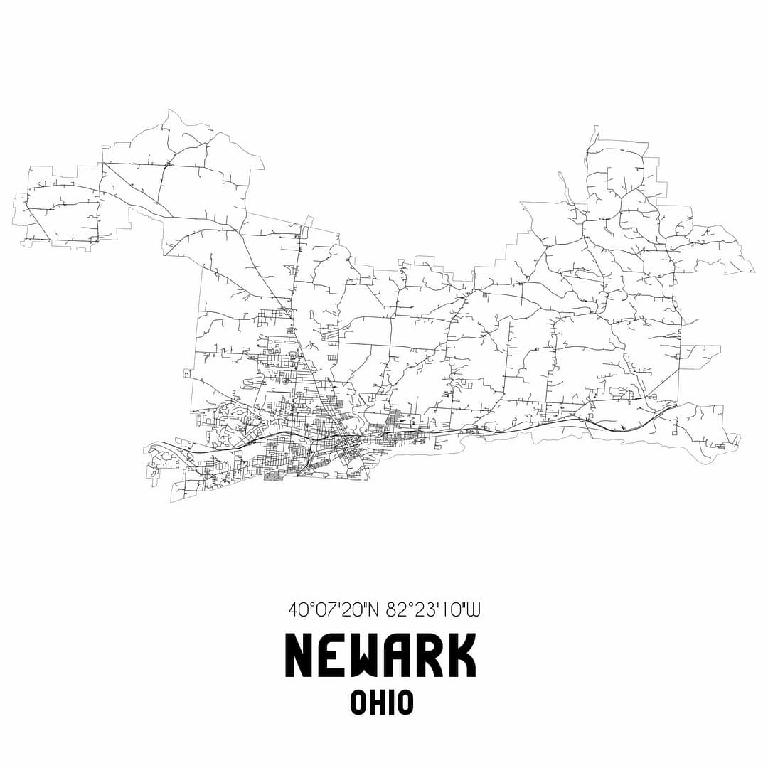 Newark Ohio. US street map with black and white lines. Newark Ohio. US street map with black and white lines.