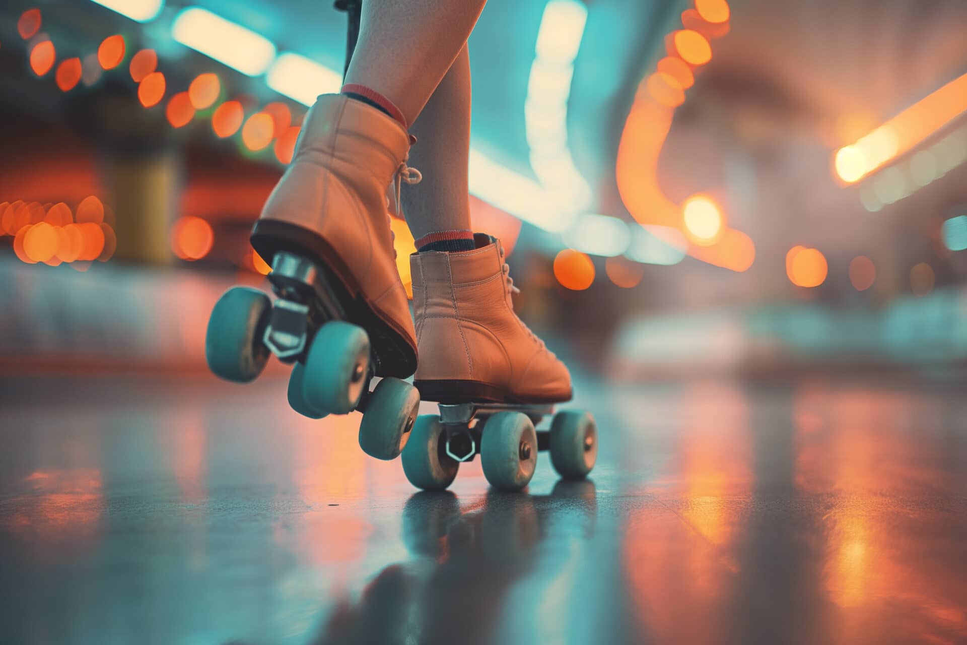 Retro roller rink with person skating