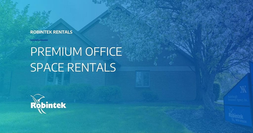 Introducing Robintek Rentals text over office exterior