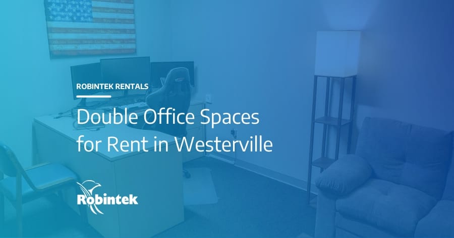 double office interior with text "Double Office Spaces for Rent in Westerville"