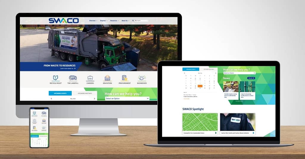 SWACO homepage design by Robintek shown on desktop, laptop, and mobile devices