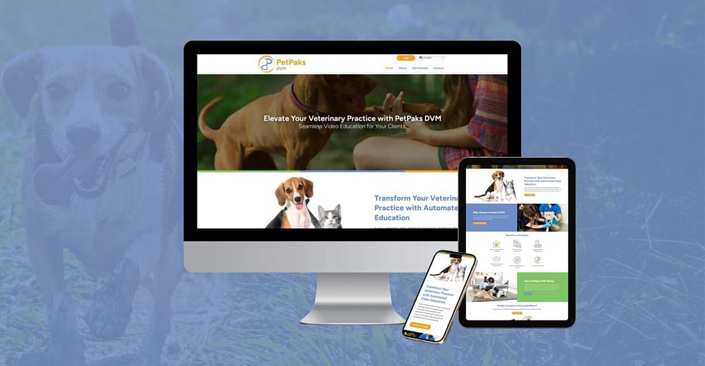 The PetPaks website show on a desktop, tablet, and phone