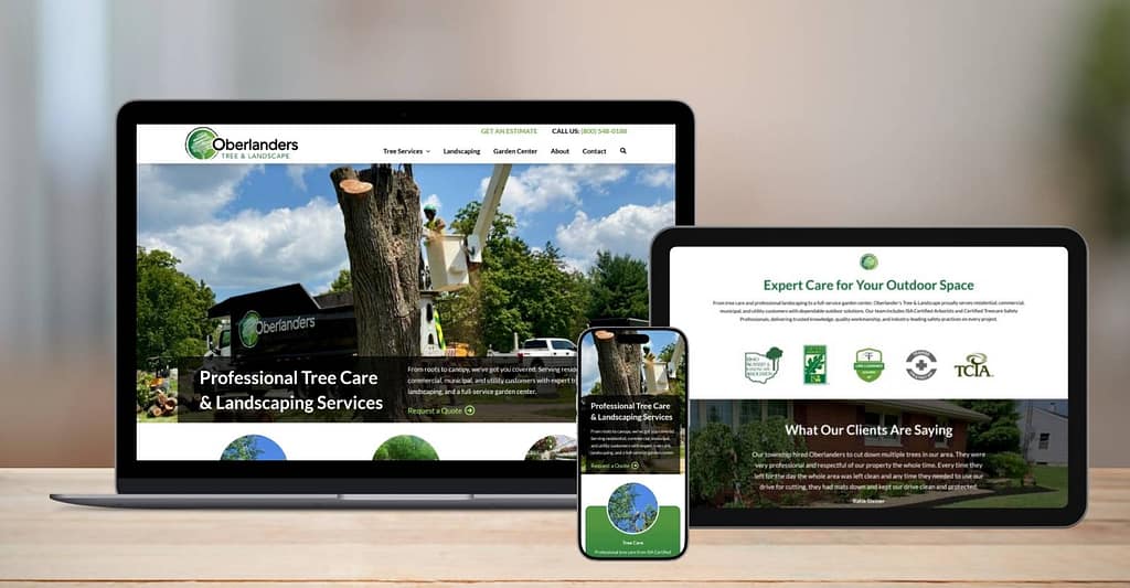 Oberlanders new website design by Robintek shown on laptop, tablet and phone