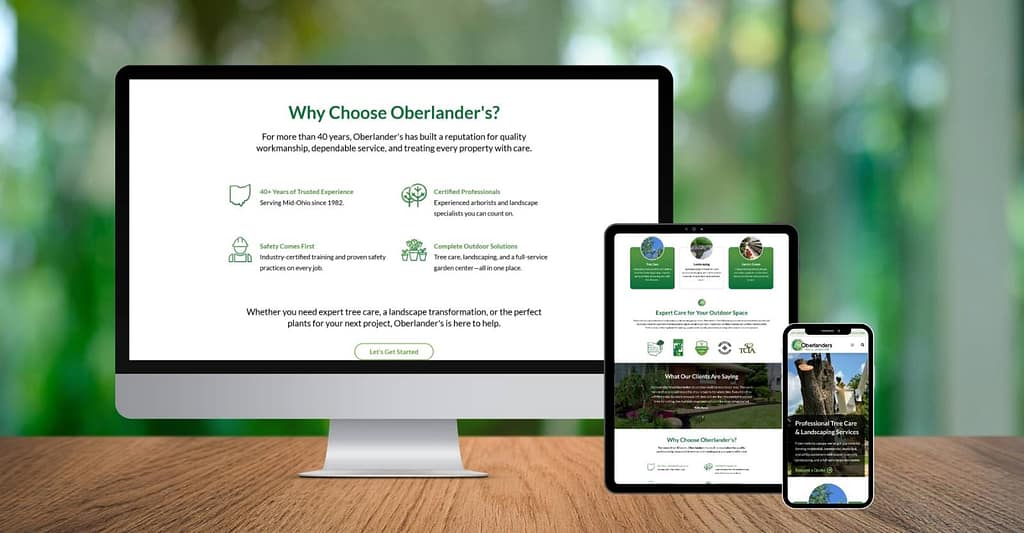 Oberlanders website redesign by robintek shown on desktop, tablet and phone