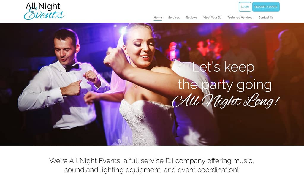 All night events website 