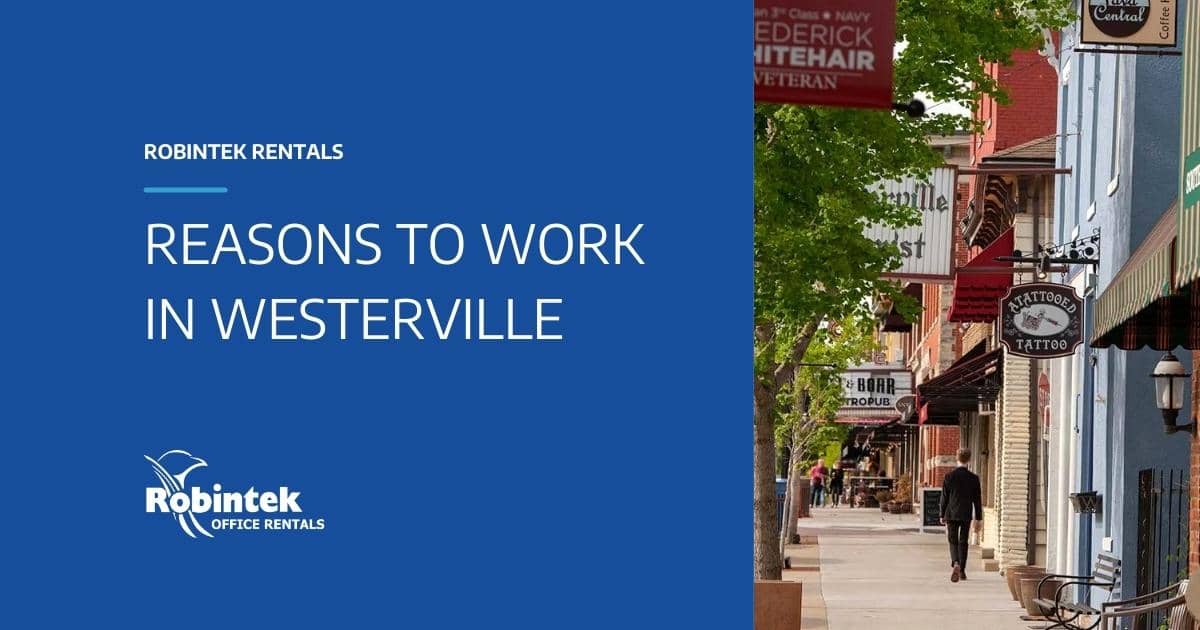 Reasons to work in Westerville blog header with image of main street in Westerville, Ohio