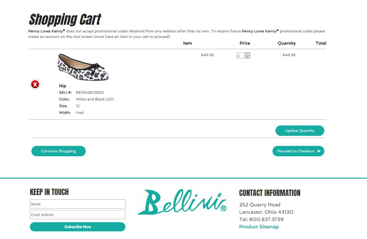 bellini shoes custom product shopping cart display for ecommerce website