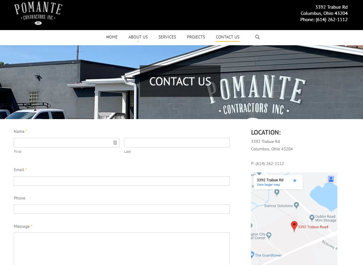 Pomante website contact us page