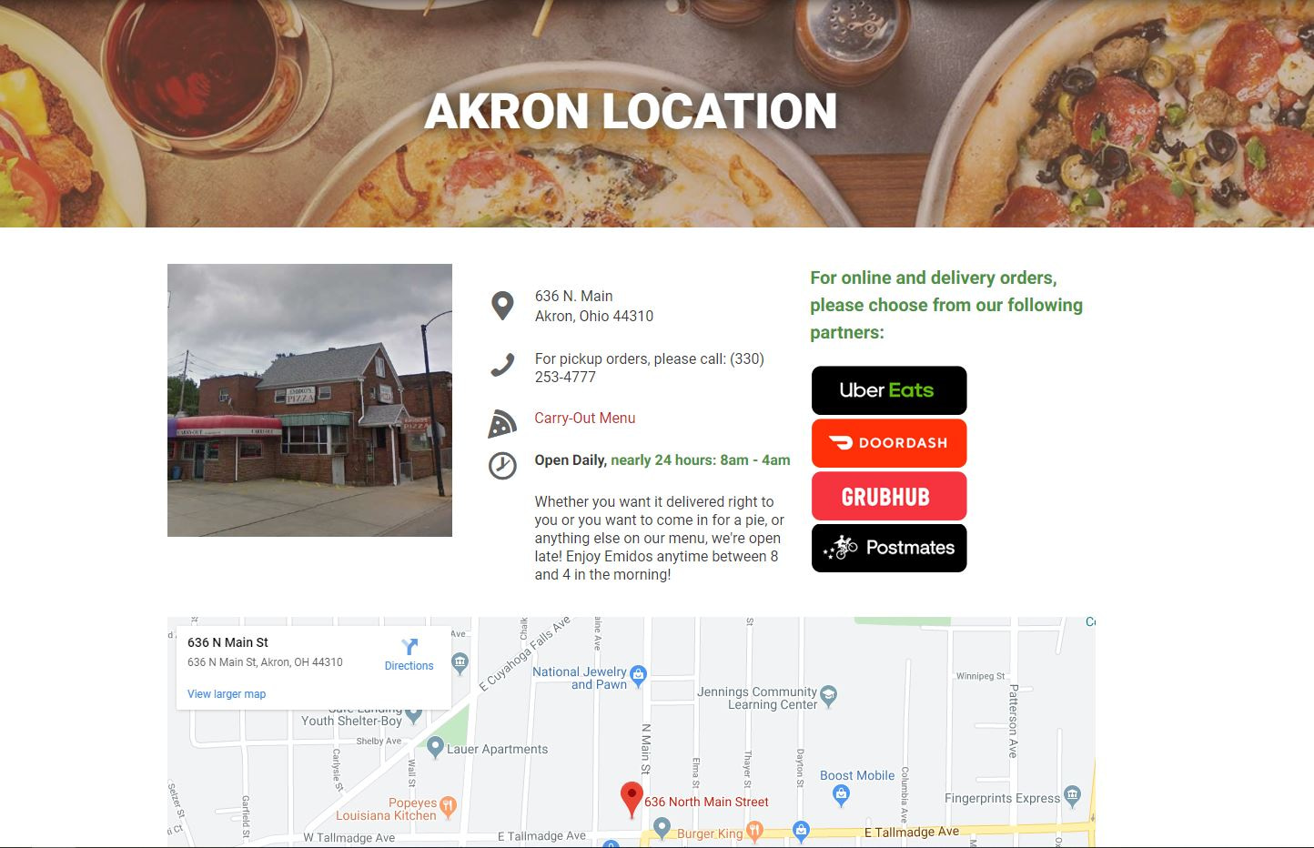 menu and location online ordering