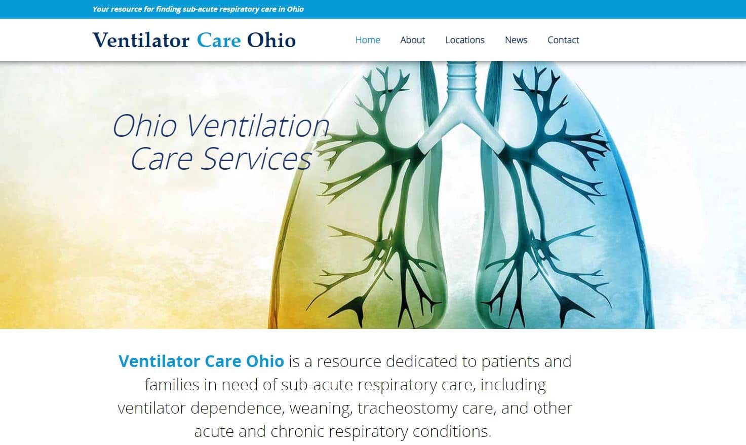 Ventilator Care Ohio Website Homepage