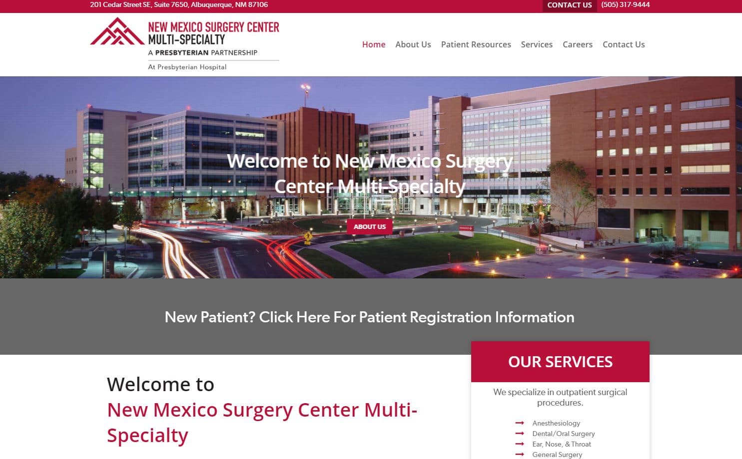 new mexico surgery center WordPress website mobile responsive custom design
