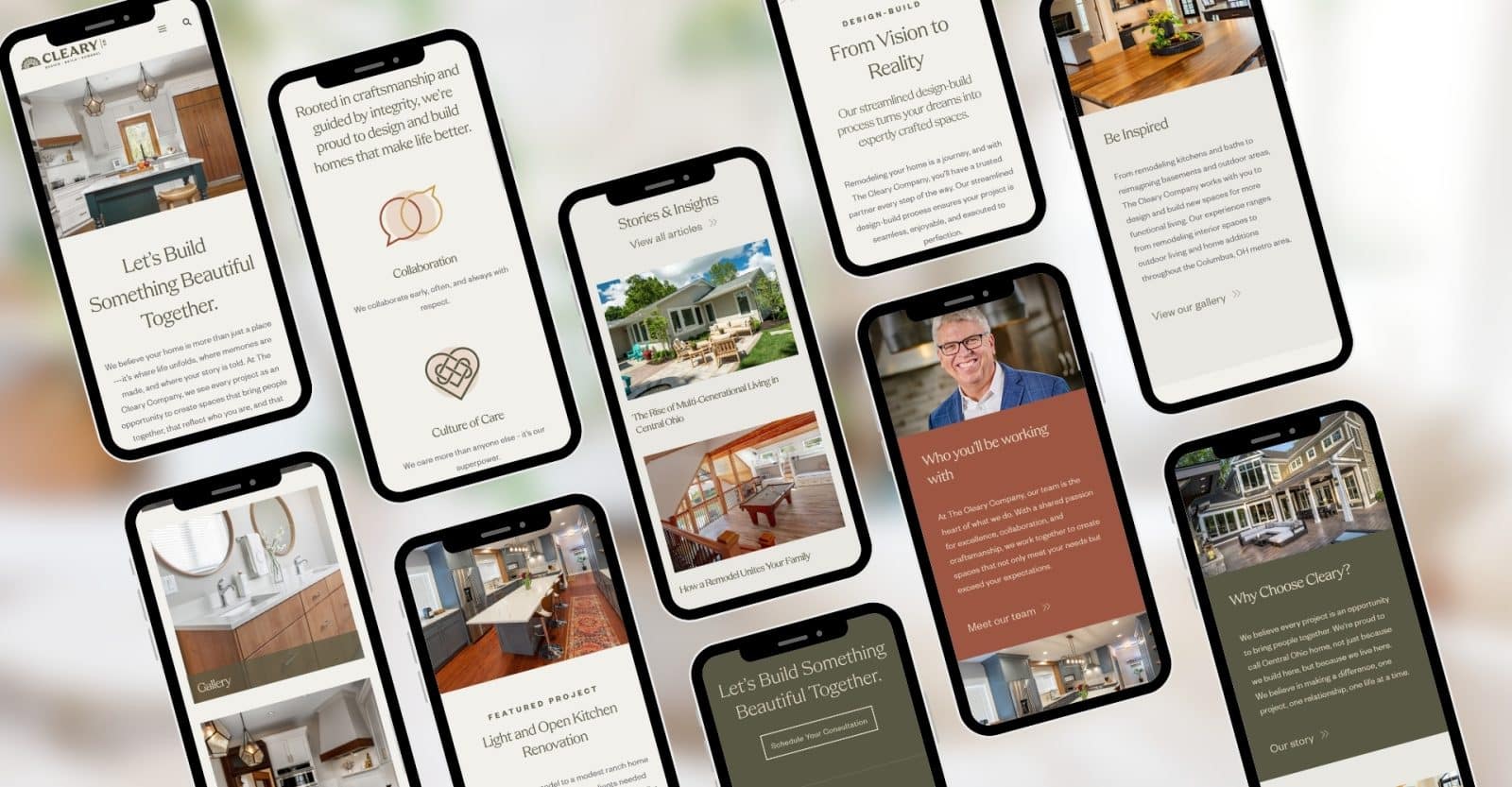 Cleary Co homepage design shown on multiple mobile devices
