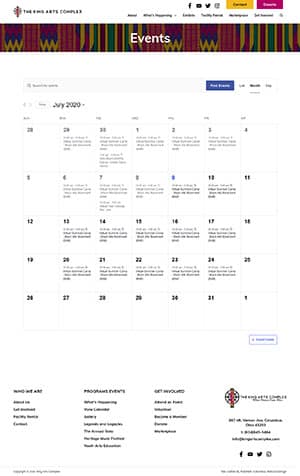 King Arts Complex Website Events Page