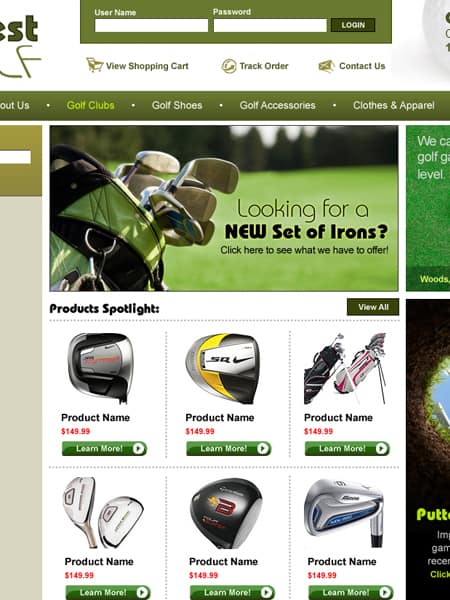 Honest Golf - Golf Shopping Cart Website