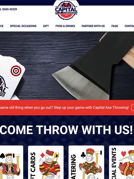 Columbus Ohio capital axe throwing web design web build