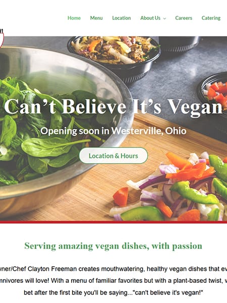 Columbus cant believe it's vegan website design and rebuild