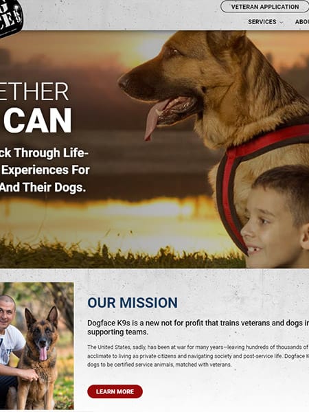 Dogface K-9 charitable and eCommerce Website Design