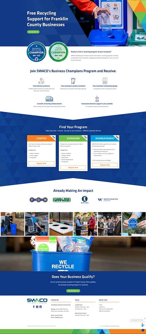 SWACO become a champion landing page design for businesses