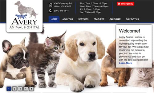Avery animal hospital website homepage