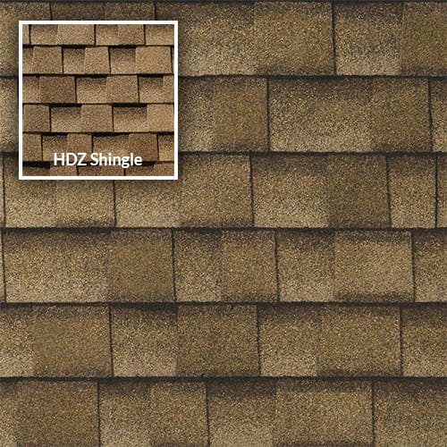 Timberline uhdz shakewood shingle showing difference between UHDZ and HDZ shingles with a thumbnail of the same color HDZ shingle in the upper left