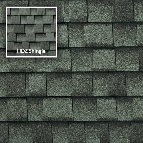 Timberline UHDZ Shingle in Slate showing difference between HDZ with thumbnail in the upper left
