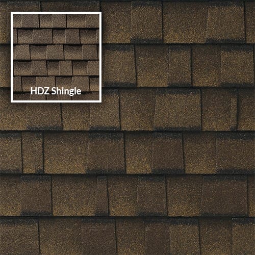 Timberline uhdz barkwood shingle showing difference with HDZ shingle thumbnail in upper left corner