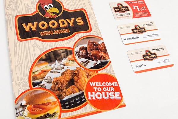 Woody's Wing House Menu and Business Cards & Print Design