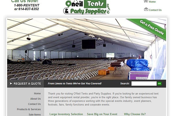 O'Neil Tents & Party Supplies Business Website