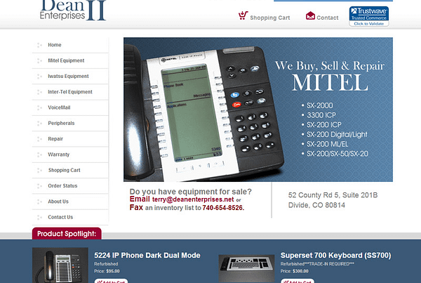 Dean Enterprises an ecommerce shopping cart website for mitel