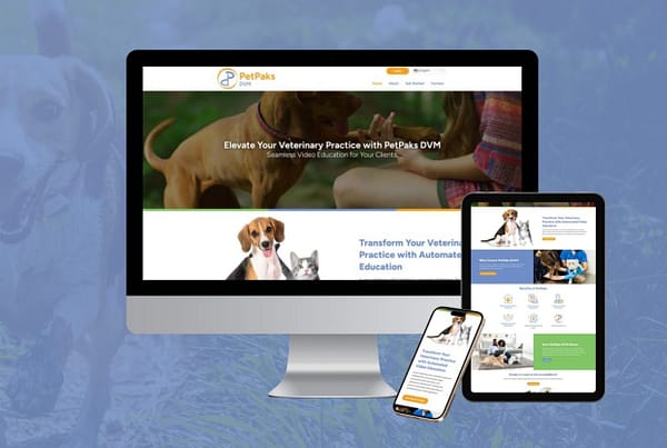 The PetPaks website show on a desktop, tablet, and phone