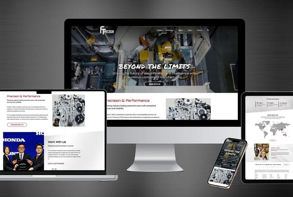 FT Precision website design shown on laptop, desktop, tablet and phone
