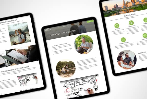 Intelliplan Financial subpage designs shown on three tablets