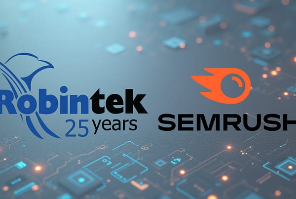 technology background featuring the logos of robintek and semrush