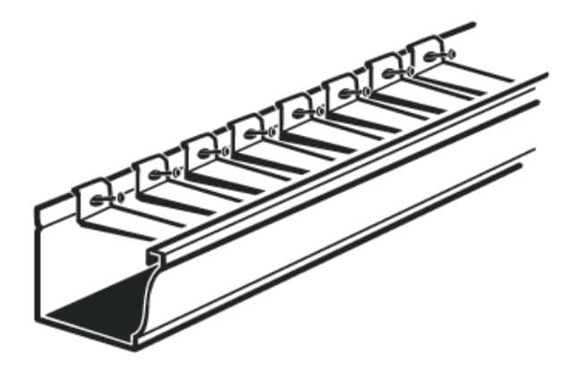 black and white illustration of a gutter with many many hangers which isn't efficient