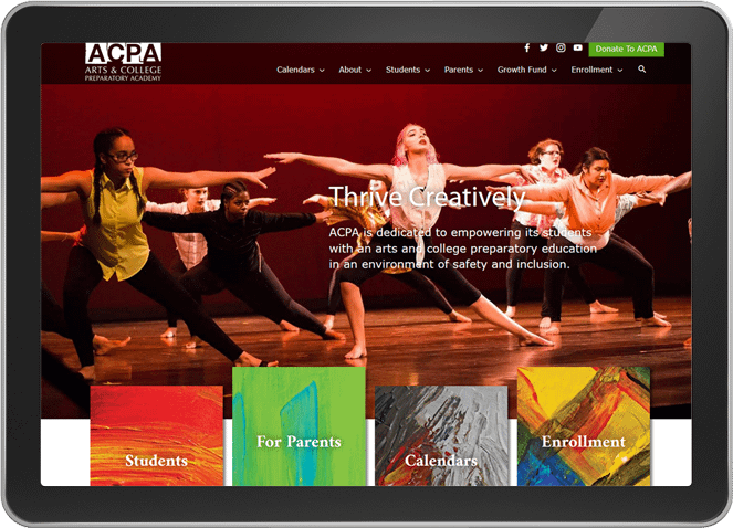 ACPA home page on tablet screen