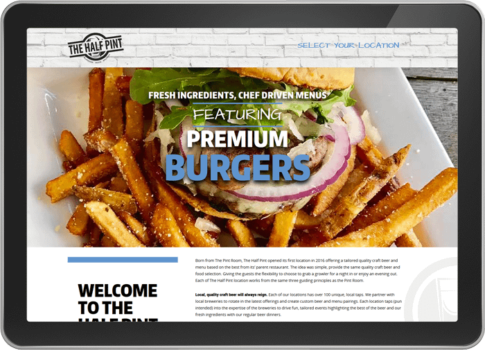 The Pint Room website on tablet