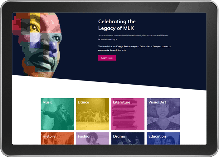 King Arts Complex website on tablet