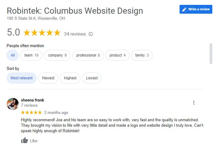 Customer Reviews - Local SEO - Robintek Columbus Ohio