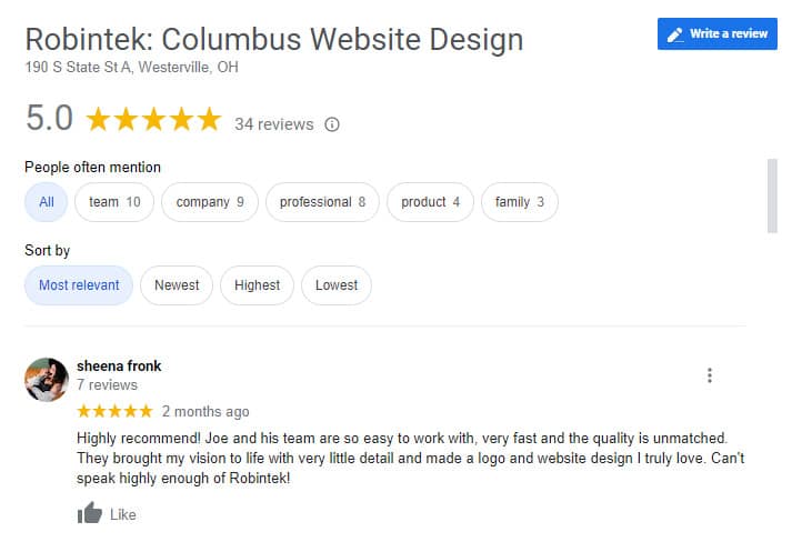 Customer Reviews - Local SEO - Robintek Columbus Ohio