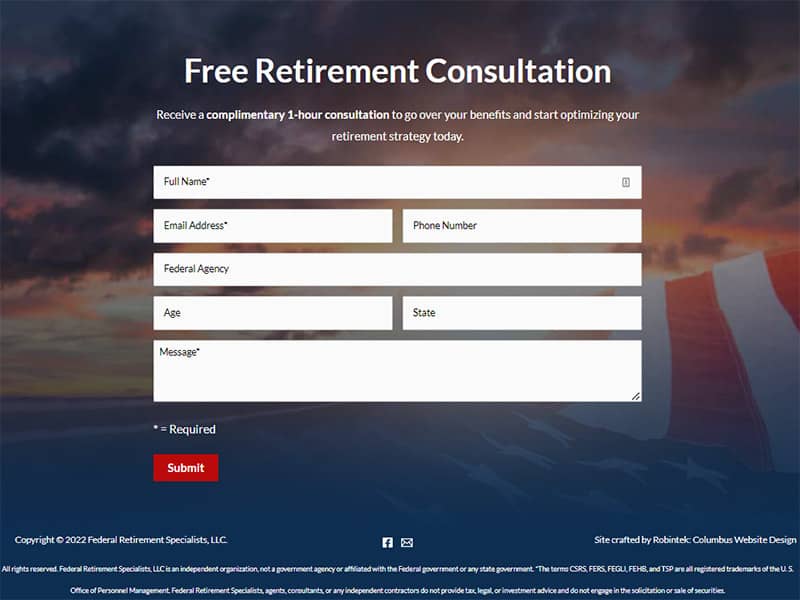 Federal Retirement Specialists Custom Form Robintek Website Design