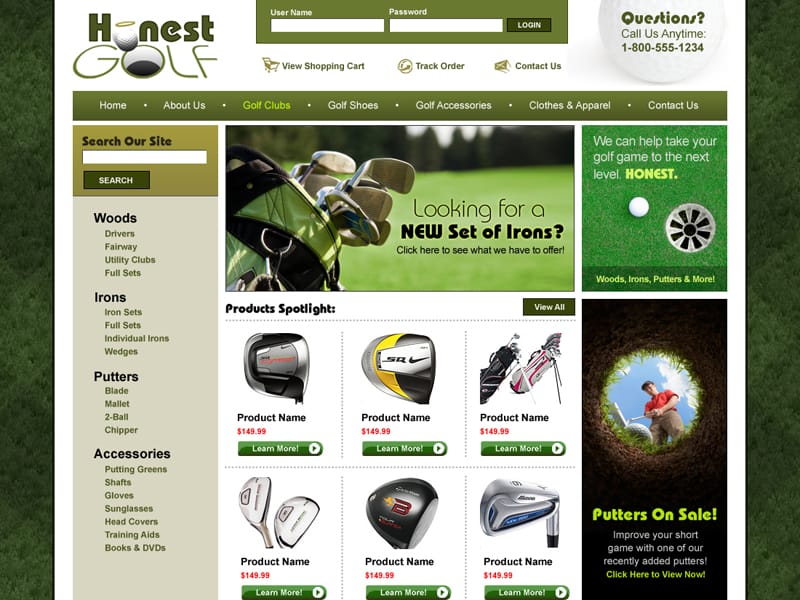 Honest Golf - Golf Shopping Cart Website