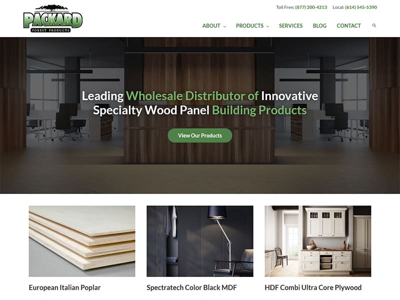 Columbus Ohio Packard Forest Products website redesign and rebuild