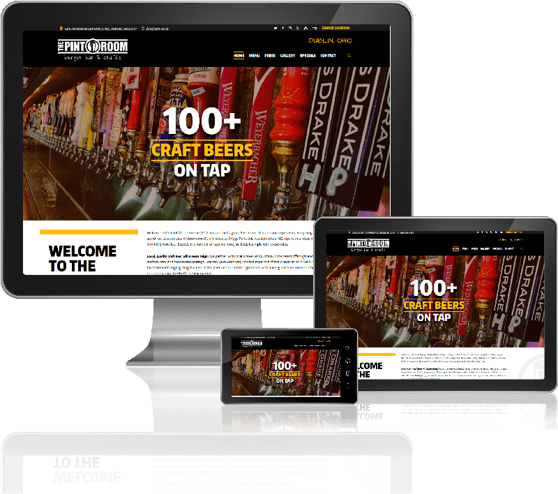 The Pint Room website on desktop, tablet, and mobile screens