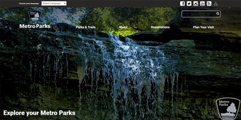 MetroParks Main Site Menu