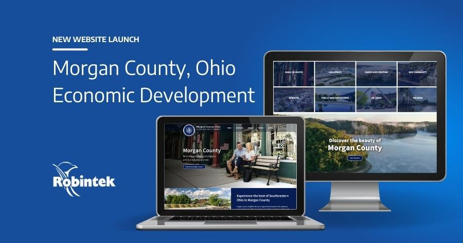 Morgan County Ohio Economic Development homepage design shown on laptop and desktop