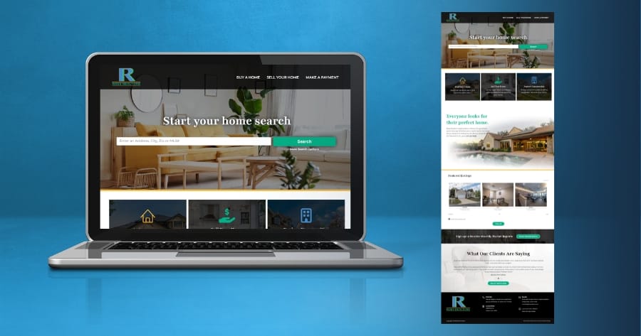 Ross Realtors website homepage design in full and shown on a laptop