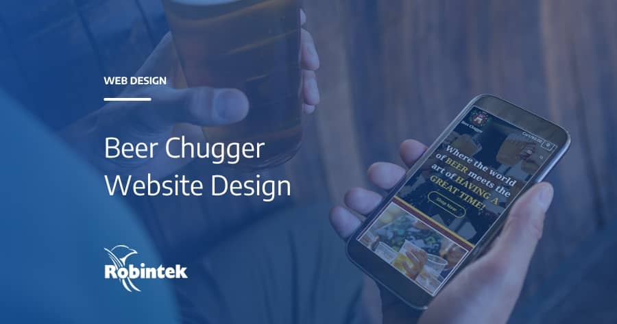 Beer Chugger ecommerce website design blog header with design shown on mobile device