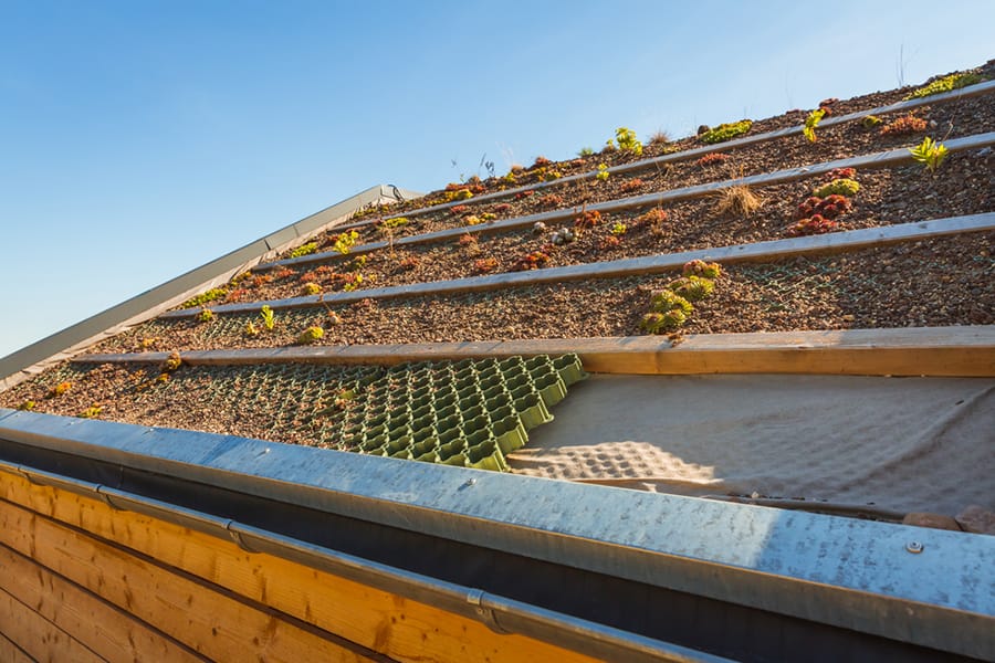 Green Roofing with gravel drainage and sedum plants